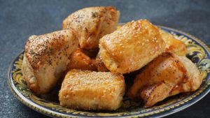 Burekas with cheese and mushrooms, potato. Israeli Savory Pastries.