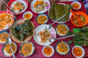 Vietnamese Hue style steamed rice cake with minced shrimps