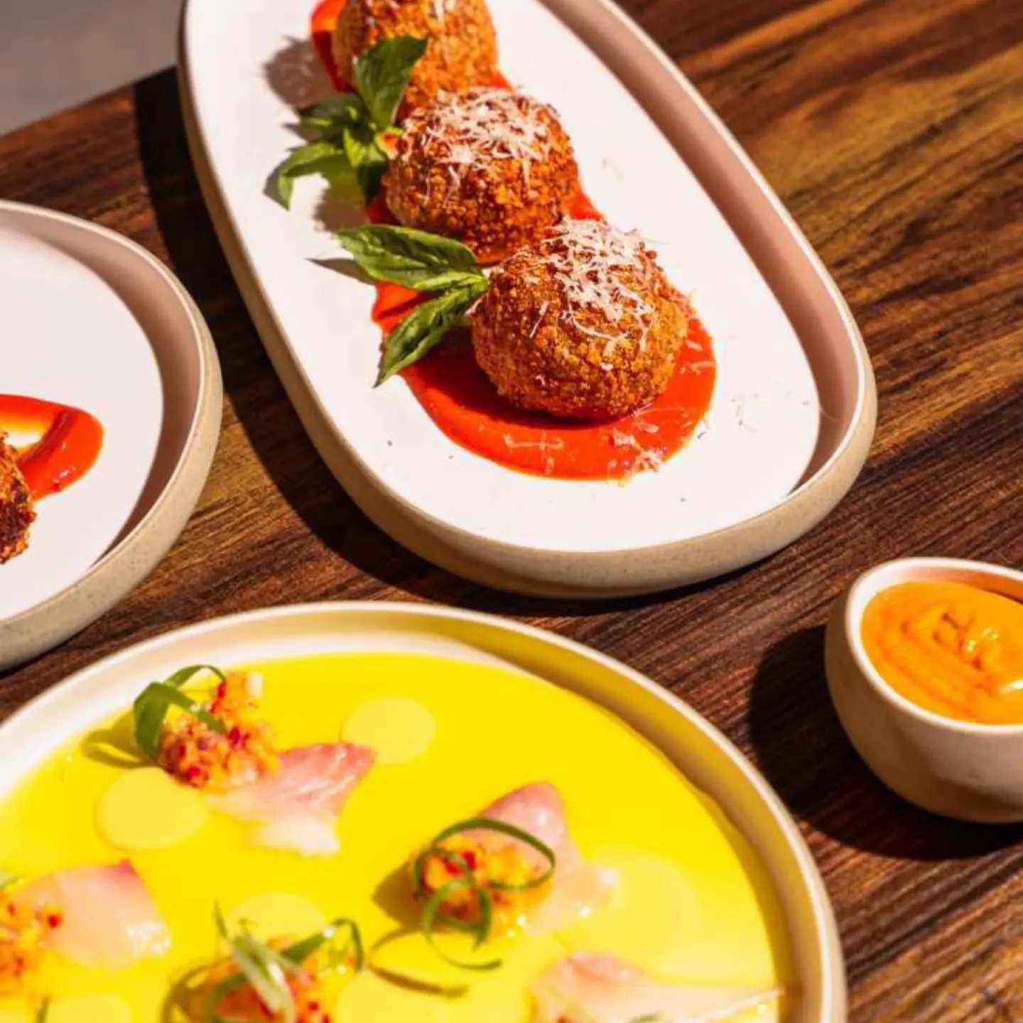 An elegant presentation of a signature kosher dish at Puro.