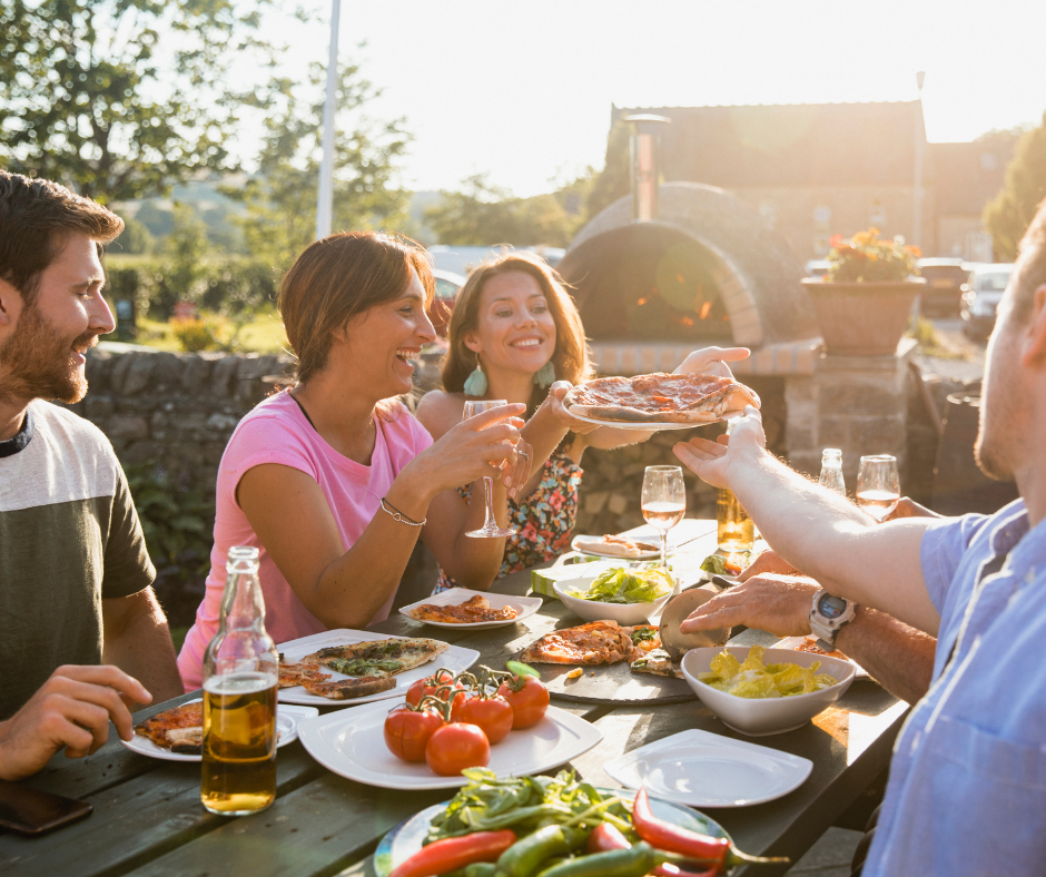 friends dining outdoors