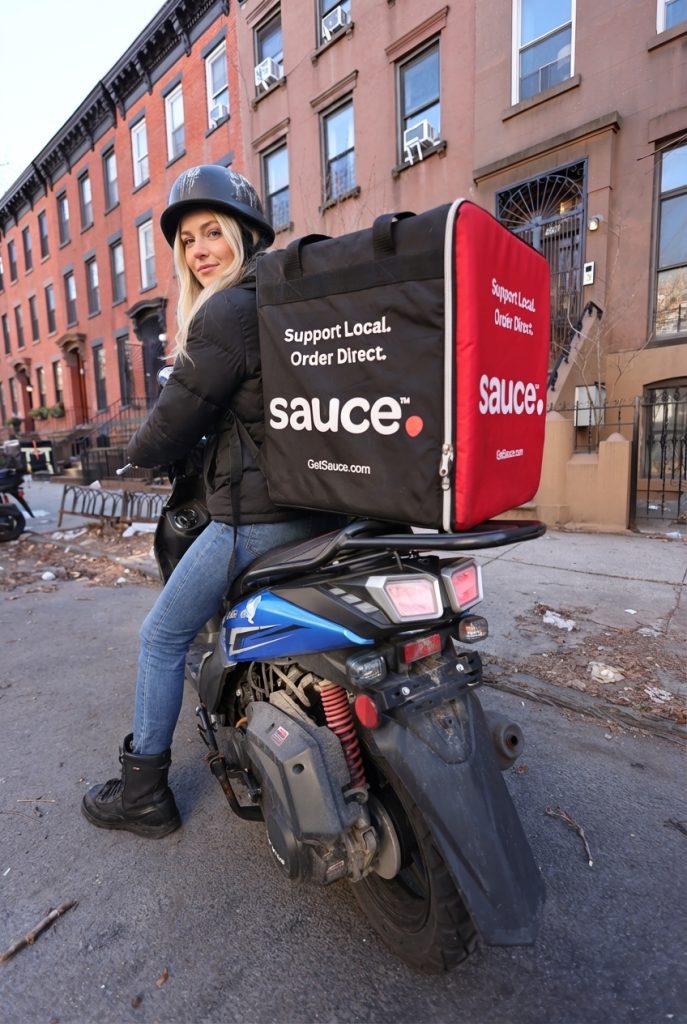 restaurant delivery driver on bike