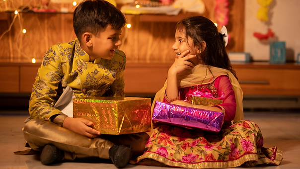 children celebrating diwali